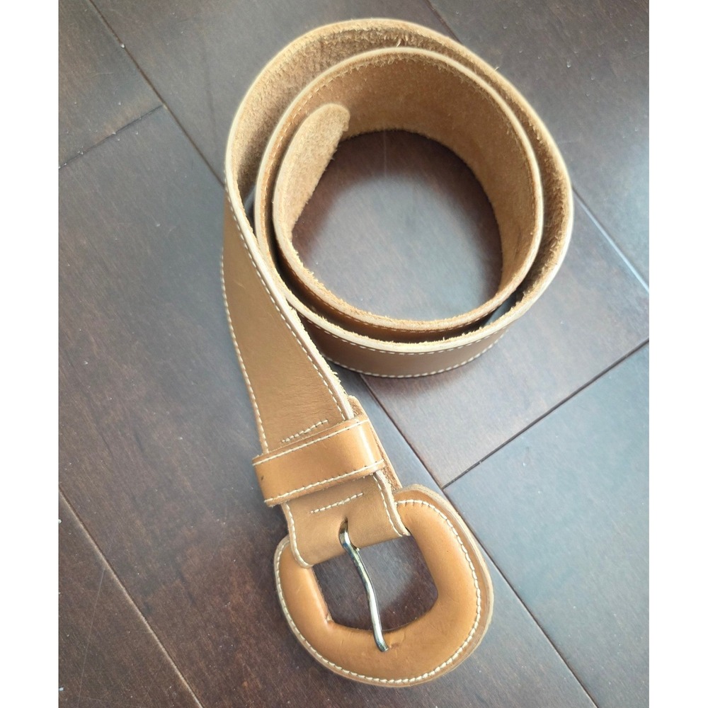 Cipriani‎ Tan Genuine Waxed Saddle Leather Belt Leather Wrapped Buckle Sz Medium